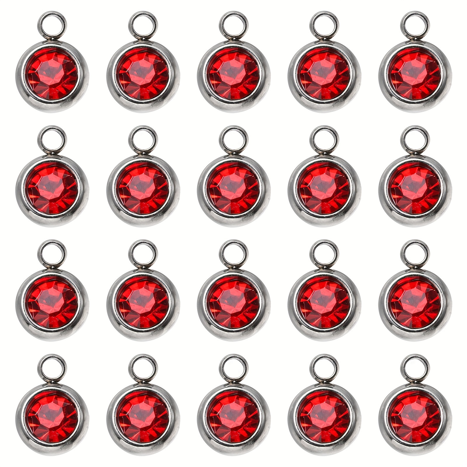 20pcs Red Rhinestone Decor Flat Round Pendants for Jewelry Making